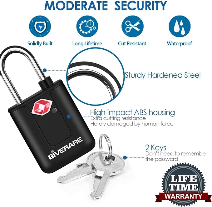 4 Pack TSA Approved Travel Luggage Locks with Keys, Keyed Suitcase Padlock, Zipper Small Locks, TSA Accepted Compatible Padlocks for Suitcase, Backpack, Gym Locker, Jewelry Box, Anti Theft-Black