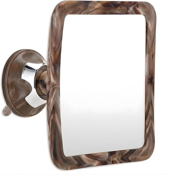 MIRRORVANA Fogless Shower Mirror for Shaving - Shatterproof Surface, Upgraded Suction Cup, and 360° Swivel Design - 6.3" x 6.3" (Cocoa Marble Print)