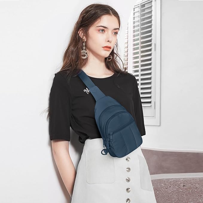 Viverte Quilted Puffer Crossbody Bags for Girls Gifts for Teen Girls Sling Bag Lightweight Cross Body Bubble Purse Shoulder Bag for Travel (Navy Blue)