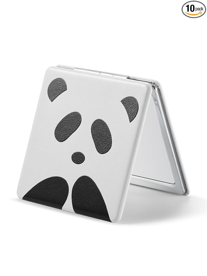 OMIRO 1X/3X Magnifying Mirror, Unique Painting Compact Mirror with Classical PU Leather (Panda)