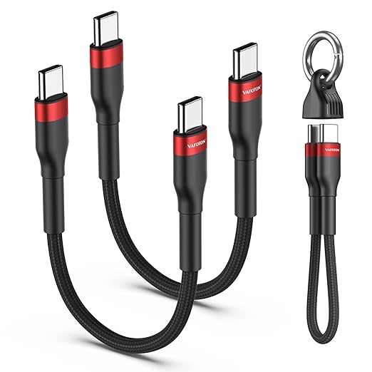 PD 60W Short USB C Cable (2 Pack), Keychain 6 Inch USB C Cable/Nylon Braided Type C to Type C Cables/Fast Charging Cables for 1Phone17/16/15 Series, 1Pad Pro/Air, Samsung Galaxy Series, Google Pixel