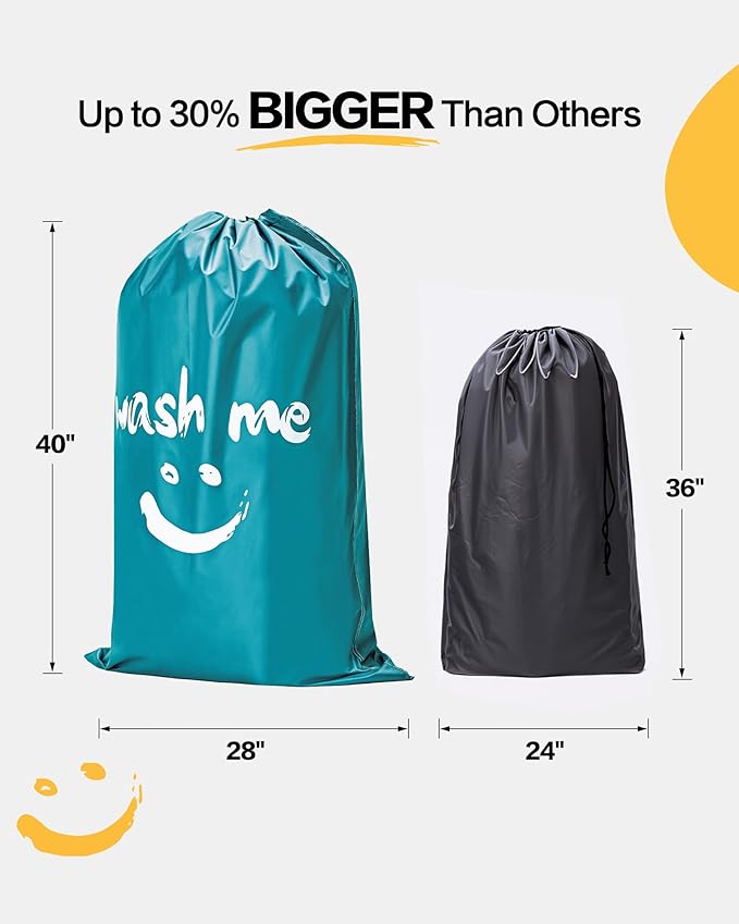 HOMEST 2 Pack XL Wash Me Travel Laundry Bag, Dirty Clothes Organizer, Large Enough to Hold 4 Loads of Laundry, Easy Fit a Laundry Hamper or Basket