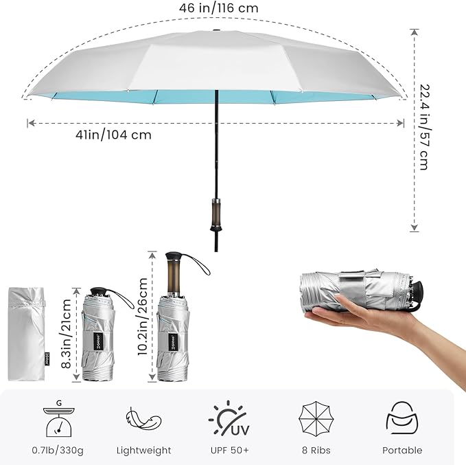 G4Free 46 Inch Mini Travel Umbrella with Retractable Handle, Pocket Size Umbrellas for Sun Rain. UV Protection UPF 50+, Small Compact Umbrella