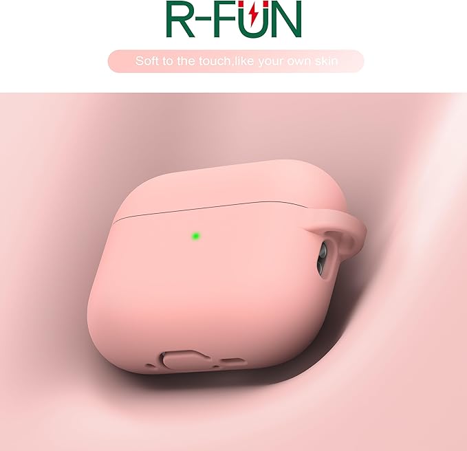 R-fun for AirPods Pro 3 Case (2025), Soft Silicone Protective Case Cover Compatible with Apple AirPods Pro 3rd Generation (USB-C Cable) for Women Men with Cleaning Kit and Keychain, Sand Pink