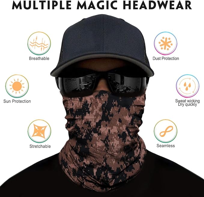 Neck Gaiter for Men Women Headwear Bandana Head Wrap Face Scarf Mask Cover Warmer Balaclava-Seamless & Versatile