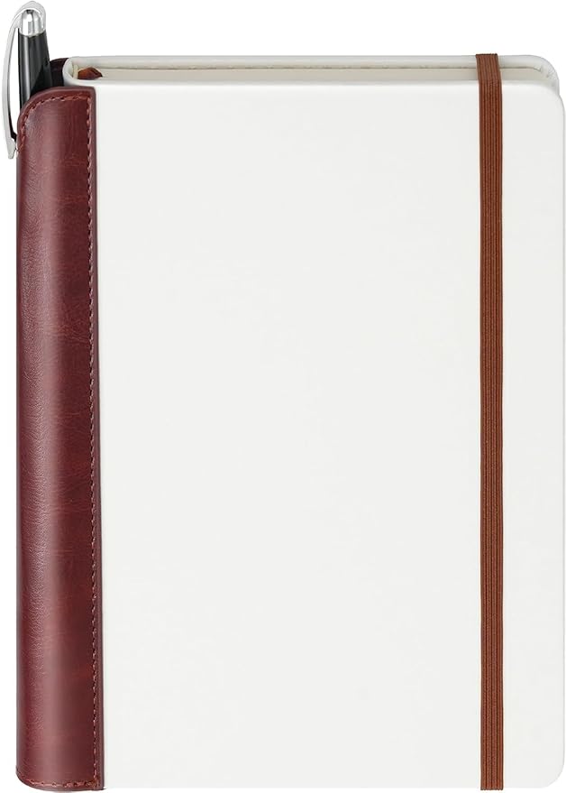 SETTINI® Lined Journal - Modern White Journal for Writing Gift Set - Hardcover Vegan Leather, Includes Luxury Pen in a Unique Pen Holder, 192 Pages, 6 x 8.5 inches, Fathers Day Gift