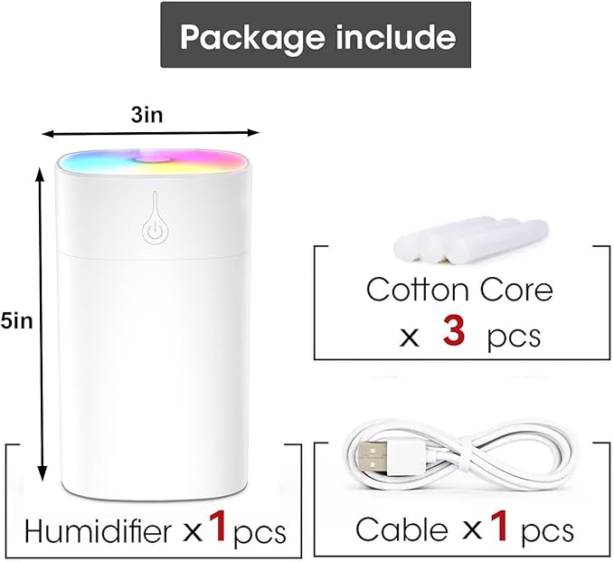 400ml Small Diffuser - Small Oil Diffuser for Desk, Portable Mini Humidifier Aromatherapy Diffusers with 2 Spray Modes, Waterless Auto-Off Essential Oil Diffusers with 7-Color Night Light for Bedroom
