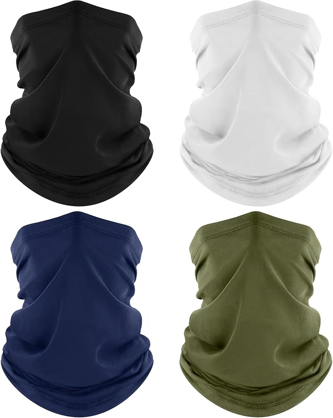 ROXUN 4 Pack Neck Gaiter, Cooling Breathable Face Mask UV Protection Scarf Hiking Bandana for Men/Women