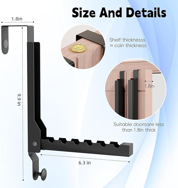 2 Pack Heavy Duty Over the Door Hooks, Compact Foldable Over the Door Hanger, Portable Compact Over Door Drying Rack for Laundry, Metal Over the Door Clothes Hanger, Rustproof & Waterproof, (Black)