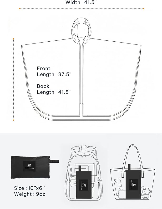 SaphiRose Lightweight Waterproof Rain Poncho for Adults with Hood Portable Rainwear for Outdoor