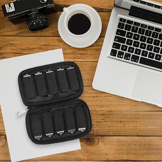 JBOS 10 Slots Neoprene USB Flash Drive Case with 20 Identification Labels,Anti-Static Thumb Drive Organizer Bag, Slim Portable Memory Stick Storage Pouch for Travel, Office & Home, Black