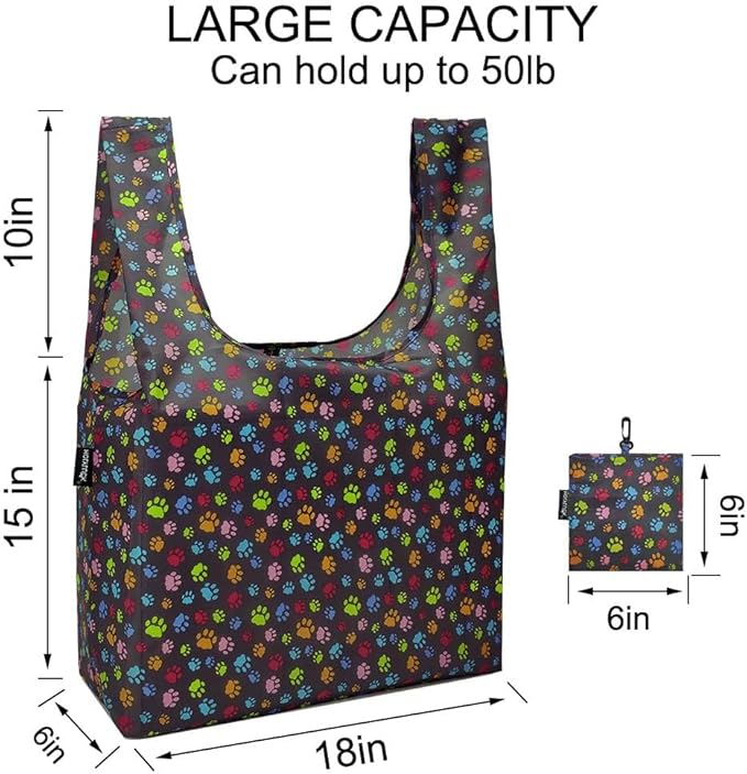 HOLYLUCK Reusable Grocery Bags,Heavy Duty Foldable Shopping Tote Bag (Extra Large, 3 Large Dog Paw Prints)