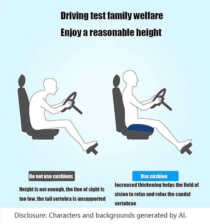 Adult Booster Seat Cushion, Car Seat Cushions for Short People/Thick Office Chair Booster Seat Increase Field of View, for Trucks, Car, Office Chair, Home, Wheelchair,Angle Lift Seat Cushion (Grey)