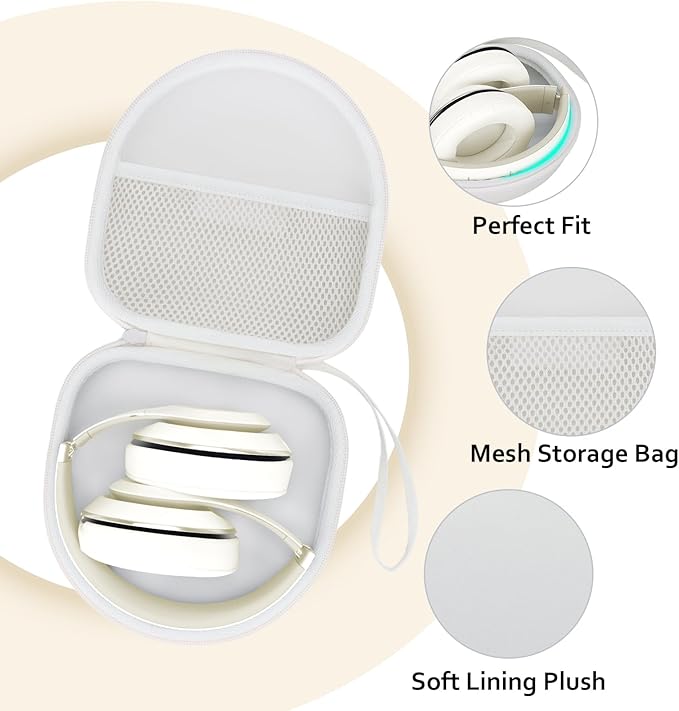 Headphone Case Compatible with JBL/Beats/BERIBES/Jlab/Picun/TOZO/KVIDIO/Soundcore Anker/Skullcandy Noise Cancelling Over-Ear Headphones, Pearl Cream