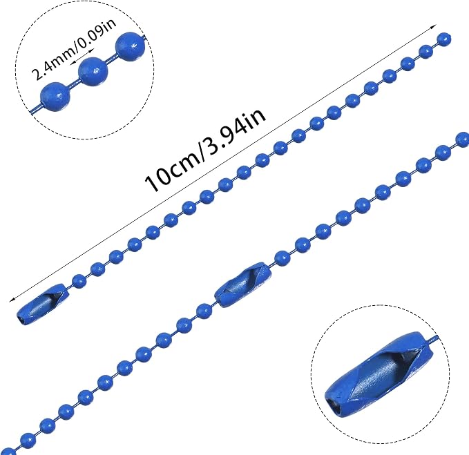 Lemonkey 100Pcs Ball Beads Chains Bulk,Blue Keychains Rings Metal Chains,4 Inch Dog Tag Metal Small Chains with Connectors for Hanging Decoration