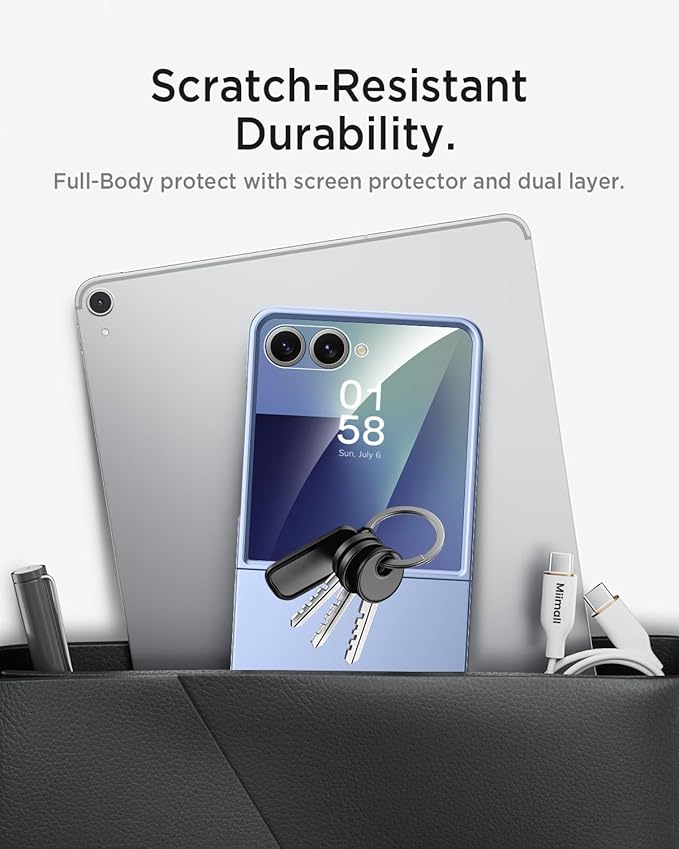Miimall Slim Case for Flip 7 Samsung with Screen Protector,Thin Slim Shockproof Drop-Proof Anti-Scratches Nonslip Grip Full Body Matte Polycarbonate Protective Phone Cover for Samsung Z Flip 7,Liblue