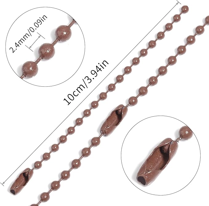 Lemonkey 100Pcs Ball Beads Chains Bulk,Coffee Keychains Rings Metal Chains,4 Inch Dog Tag Metal Small Chains with Connectors for Hanging Decoration