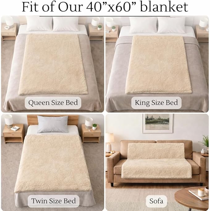 Waterproof Blanket for Bed Intimacy (40" x 60" Small Sized), Reversible Fleece | Sherpa Throw, Water Proof Blanket TPU Stain Proof Couch Furniture Cover Large Dog Bed Winter Protector - Beige
