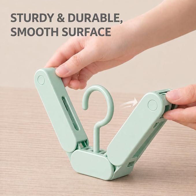 6 Pack Foldable Travel Hangers Portable Collapsible Hangers with 12 Clips for Travel, Cruise, Hotel, Camping, Dorm, Space Saving Clothes Hangers for Small Spaces, (Light Green)