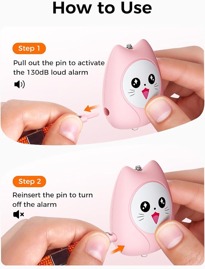 ESSAGER Personal Safety Alarm for Women, 130dB Loud Siren, Replaceable Battery, Built-in LED Light, Portable Keychain & Carabiner. Self Defense Security Alarm for Kids, Seniors(Pink)