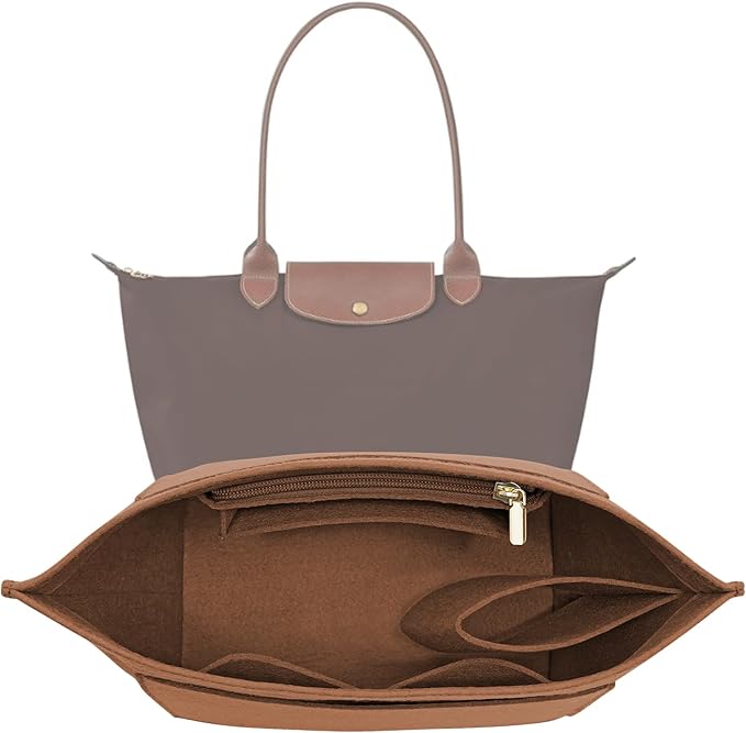 LOUKAYCCI Purse Organizer Insert for Le Pliage Large Handbags Insert Organizer (Brown, Large)