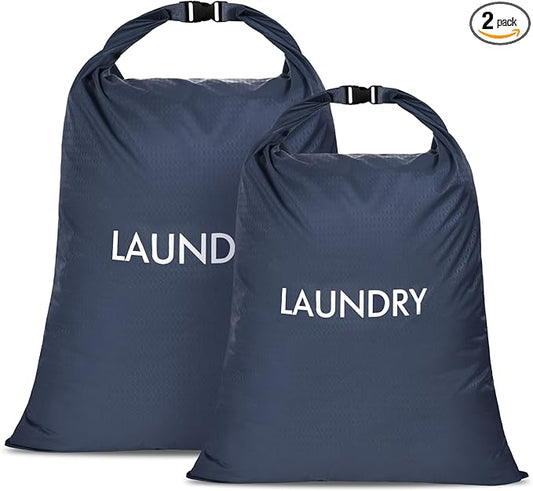 2 Pack Waterproof Travel Laundry Bag Set, Roll-Top Wet Dry Bag for Odor Control & Separating Dirty Clothes, Packable Space Saver Organizer for Gym, Swimming & Cruise Suitcases