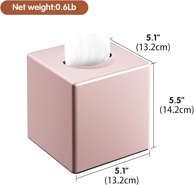 Y-in Hand Tissue Box Cover, Decorative Square Facial Storage Tissue Box Holder, Home Accessories for Bathroom Vanity Countertops, Dressers, Night Stand, Parlors and Office (Pink)