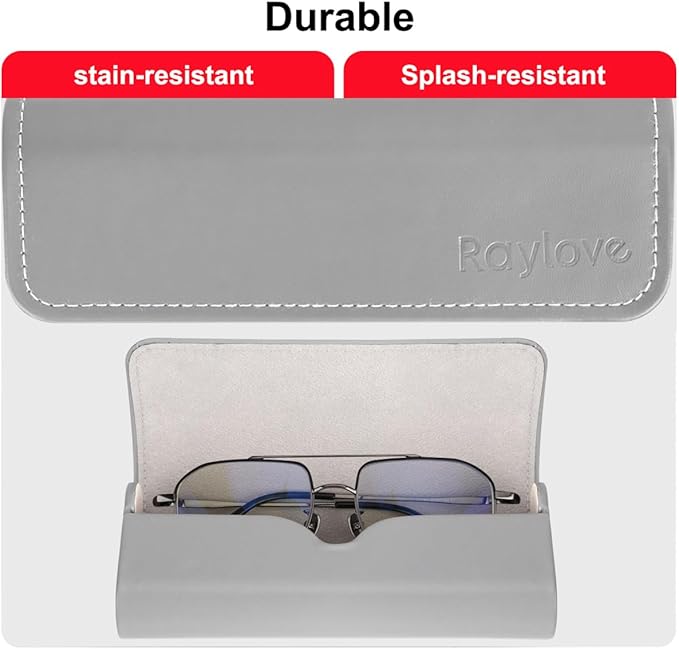 RayLove Hard Shell Glasses Case, Lightweight Leather Eyeglass Case, Travel-Friendly Sunglasses Protector for Men & Women