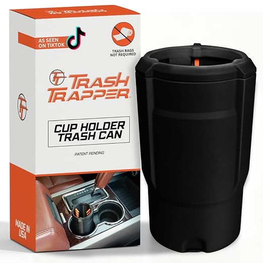Trash Trapper Car Trash Can Cup Holder | Mini Car Trash Can | Fits in Most Doors | 5.1" x 2.9" | Traps More & Empties Less, Patent-Pending Compaction, Gifts for Men, Black