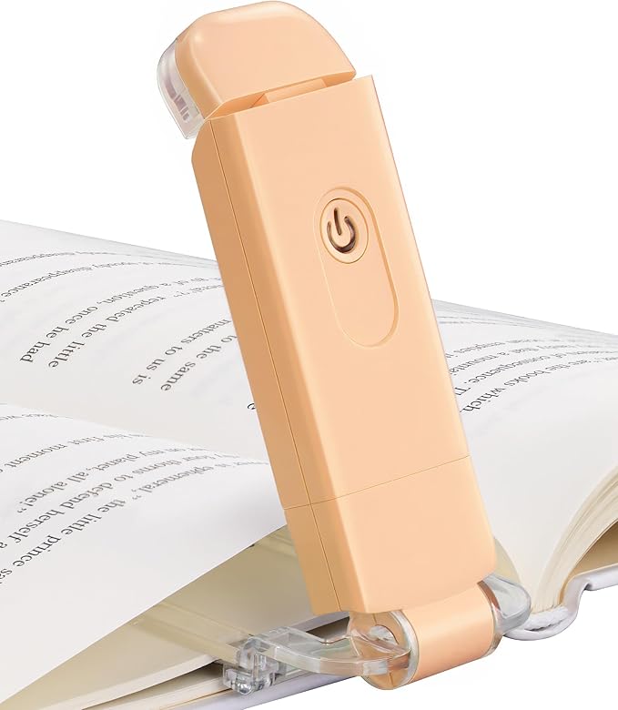 DEWENWILS USB Rechargeable Book Light, LED Clip on Reading Lights for Books in Bed at Night, Portable Bookmark Lamps, 4 Brightness Adjustable, Perfect for Bookworms, Kids (Peach Fuzz)