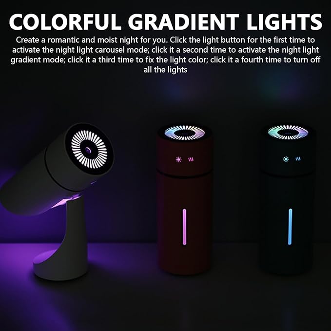 Mini Humidifier USB Rechargeable Desktop Humidifier with Night Light & Timer Quiet Personal Cool Mist for Bedroom, Office, Travel & Car