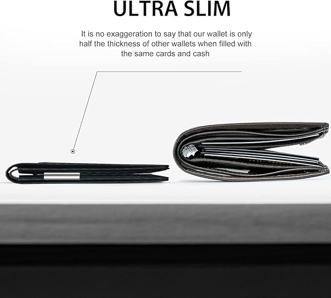GSOIAX Slim Wallet for Men Rfid Blocking Leather Bifold Front Pocket Carbon Fiber Men's Money Clips Credit Card Holder With Gift Box