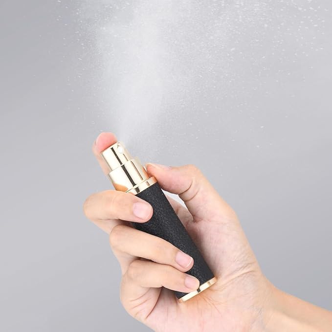 Fusupak Travel Perfume Bottle Refillable - Mini Leather Cologne Atomizer Sprayer Portable - Empty Small Size Fragrance Pump Dispenser Container Purse Essentials - Small Refill 10ml Brown 4 PCS