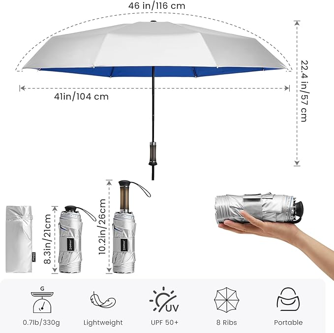G4Free 46 Inch Mini Travel Umbrella with Retractable Handle, Pocket Size Umbrellas for Sun Rain. UV Protection UPF 50+, Small Compact Umbrella