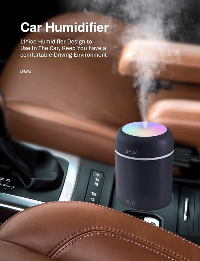 LtYioe Colorful Cool Mini Humidifier, USB Personal Desktop Humidifier for Car, Office Room, Bedroom,etc. Auto Shut-Off, 2 Mist Modes, Super Quiet. (Navy)(Black)