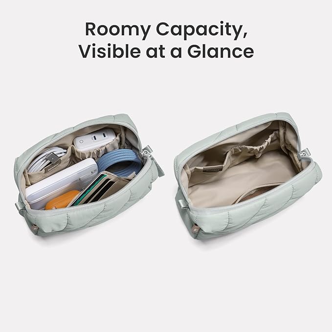 tomtoc Electronics Organizer Travel Case, Soft Puffy Organizer Bag Birthday Gifts Travel Essentials for Women Girls, Portable Accessory Tech Pouch Storage for Charger, Cord, Cable, Phone
