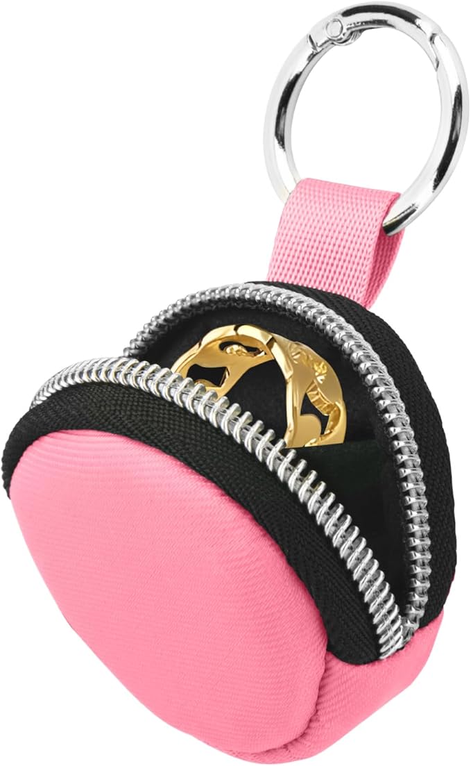 Homakover Portable Ring Organizer Case with Keychain, Traveling Ring Holder Storage Bag, Anti-Lost Keychain Container for Smart Rings, Jewelry (1, Pink)
