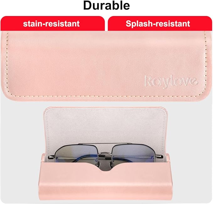 RayLove Hard Shell Glasses Case, Lightweight Leather Eyeglass Case, Travel-Friendly Sunglasses Protector for Men & Women
