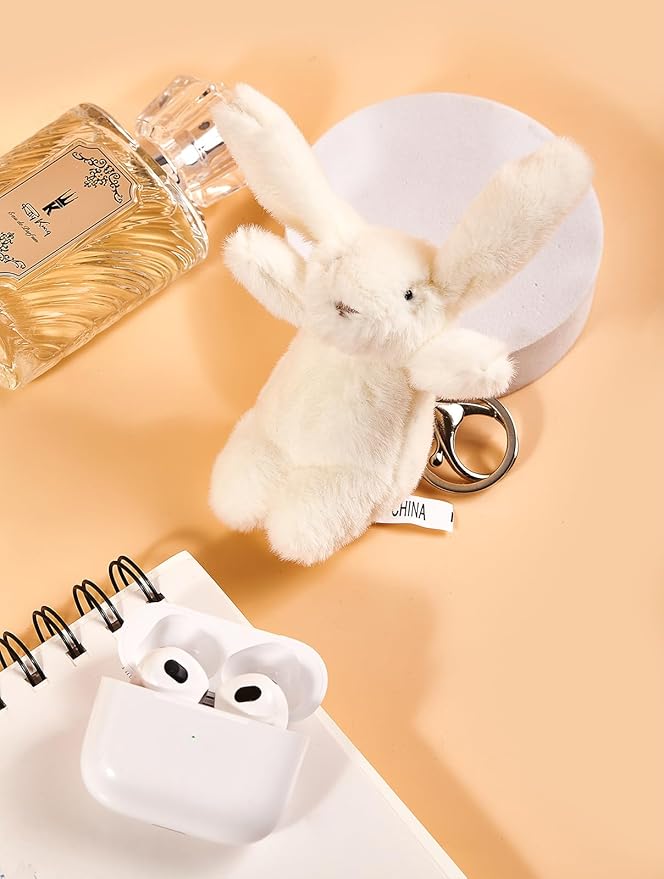 Miokkley Cute Bunny Plush Keychain for Backpack, 3.5" Inch Mini Rabbit Keychain Purse Charm Pendant Gift for Women