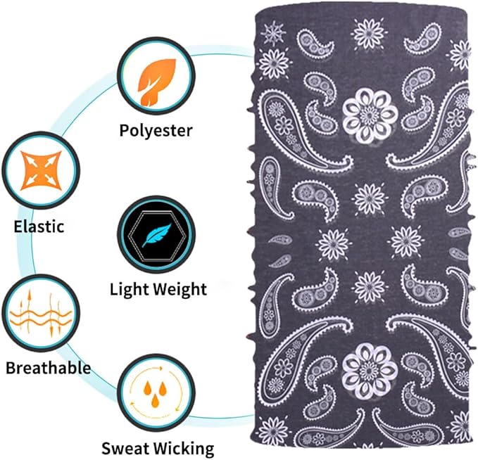 Neck Gaiter Face Cover Bandana Mask Scarf, Breathable Sun& Dust-proof for Cycling Running Fishing Hiking