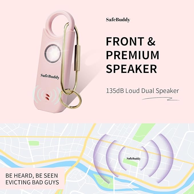 Personal Alarm for Women, Men, Kids, Elderly, Self Defense - Designed by Women 140DB Extra Speakers Alarm with Strobe Light, Rechargeable, Safety Alarms and Premium Keychain (Pale Pink)
