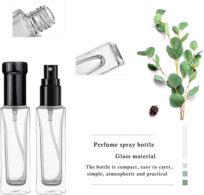 8PCS 20ml Perfume Spray Bottle, Mini Portable Travel Glass Square Spray Bottle,Small Fine Mist Spray Bottle, Refillable Glass Spray Bottle, Sample Spray Bottle (Black, 20ml)