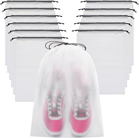 Vorspack Shoe Bags for Travel - 12 Pcs Transparent Drawstring Backpack Travel Shoe Bag Clear Drawstring Bag Large Shoe Organizer with Rope Travel Essentials for Men Women