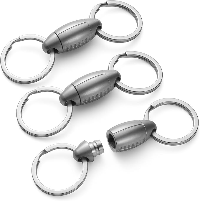 FEGVE Titanium Quick Release Swivel Keychain, Pull Apart Detachable Keychain Heavy Duty Car Key Holder with Key Rings