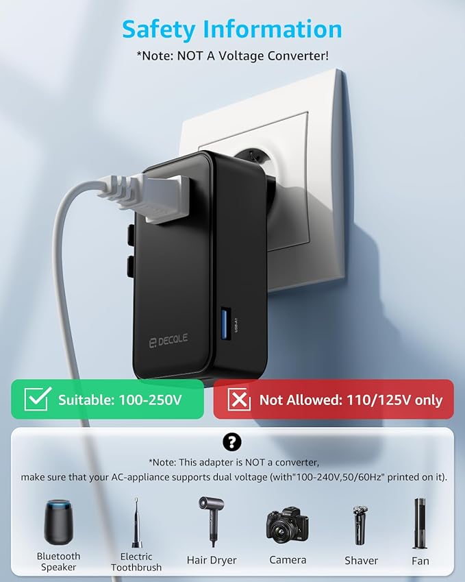 “Air” Universal Travel Adapter, Slim International Travel Plug Adapter with 3 USB-C(GaN 45W) ＆ 1 USB-A Ports, All in One Portable Adaptor, for USA, UK, EU, AU ＆ 224+ Countries (Black) US