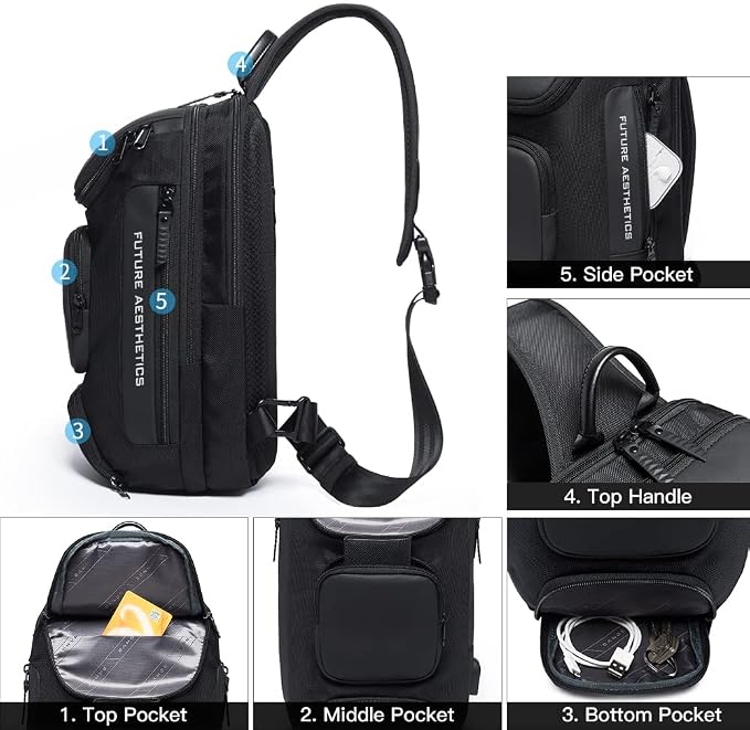 BANGE Sling Bag, Waterproof Crossbody Backpack, Shoulder Bag for Men