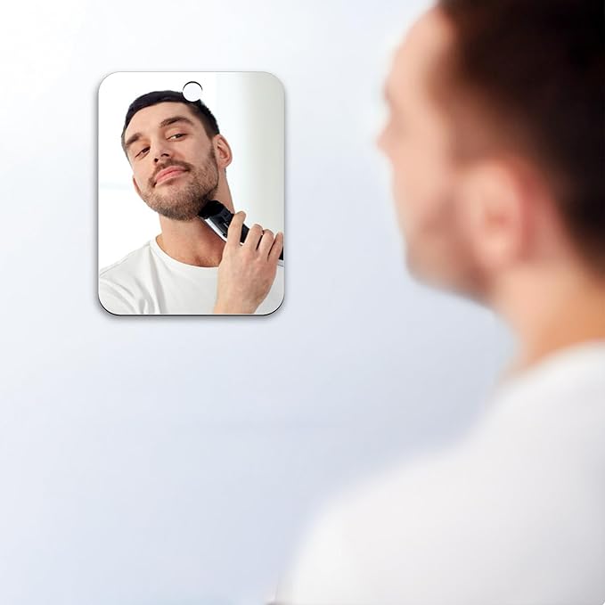 Shower Mirror Fogless for Shaving, 6 x 4 inches Small Mirror for Wall Camping, Frameless Portable Hanging Travel Mirrors, Unbreakable Handheld Locker, Makeup Plastic, Anti Fog Shave Mirrors, Bathroom