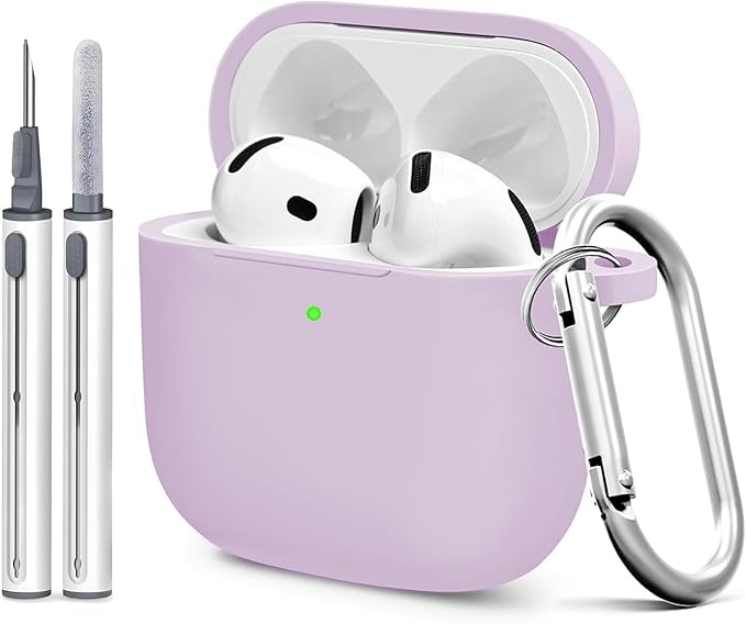 Silicone Case Cover for AirPods 4th Gen, Soft Skin with Cleaner Kit, Keychain, Full Protection for Men & Women (Lavender)