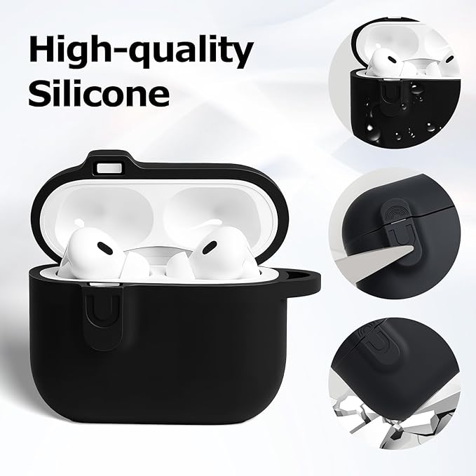 Compatible with AirPod 4 Case Cover with Cleaner Kit, Soft Silicone Cover for airpod 4 case Comes with Magnetic Lid Lock & Keychain-Solid for Women/Men,Black