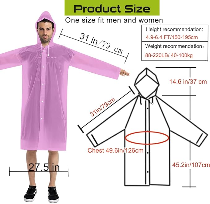 COOY Rain Coats (2 Pack) - Reusable EVA Rain Ponchos For Adults Rain Jackets Raincoats For Men Women